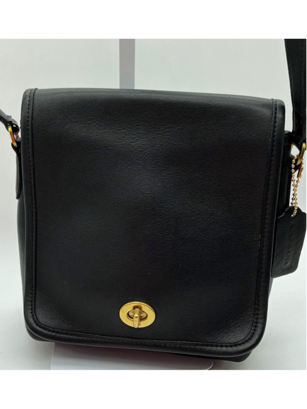 Vintage Coach 9076 Companion Flap Black Leather Crossbody Brass Turnlock Y2K